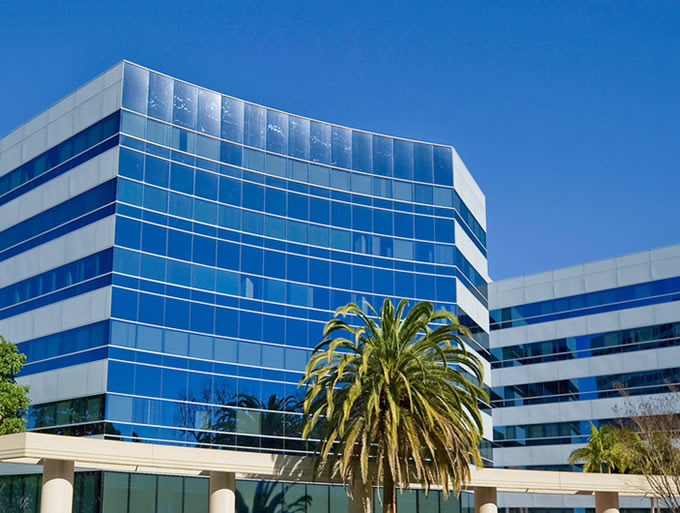 West Bank Devon financial center in the evening