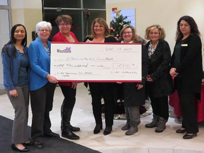 West Bank representatives presenting check for twenty thousand dollars to Central PA Food Bank representative