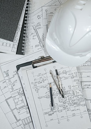 hardhat and blueprints